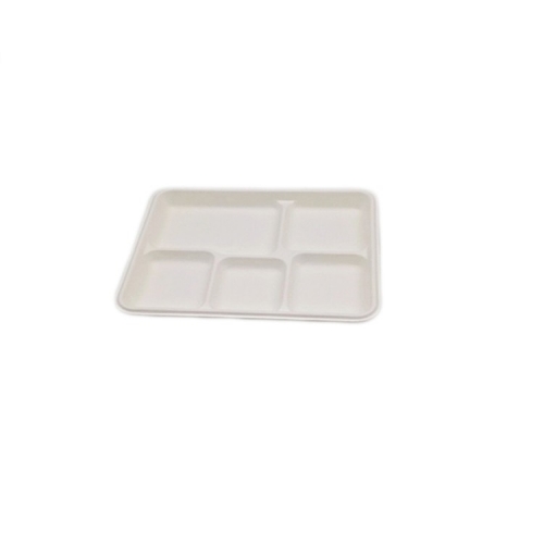 5 compartment Eco friendly bagasse pulp compostable lunch food sugarcane tray