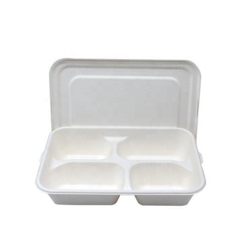 100% biodegradable sugarcane pulp food tray with lid