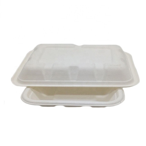 Bandeja branca para embalagem de polpa de cana-de-açúcar biodegradável para alimentos compostáveis