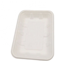 Plateau blanc d'emballage de pulpe de canne à sucre de nourriture compostable biodégradable