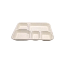 Talheres descartáveis ​​biodegradáveis ​​e bandeja de comida de cana-de-açúcar com 5 compartimentos
