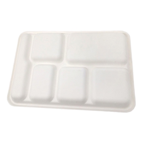 Bandeja de almuerzo de caña de azúcar disponible 100% biodegradable de 6 compartimentos