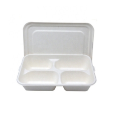 Compartimento biodegradável descartável com 4 compartimentos bandeja descartável para alimentos com tampa