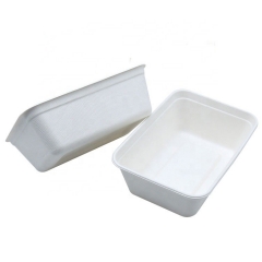 Biodegradable microwave large food tray disposable sugarcane bagasse takeaway food tray with lid