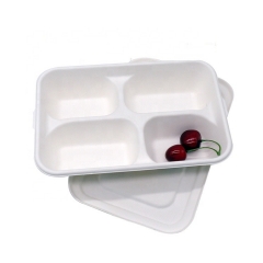 Biodegradable compartment disposable 4 compartment food disposable tray with lid