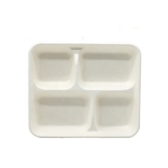 4 Compartment Biodegradable Sugarcane Lunch Trays Disposable Tableware