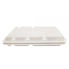 Bandeja quadrada biodegradável de cana-de-açúcar com 6 compartimentos para alimentos