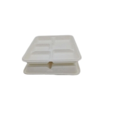 5 compartment Eco friendly bagasse pulp compostable lunch food sugarcane tray for meat