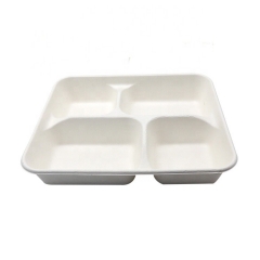 4 Compartment Biodegradable Sugarcane Lunch Trays Disposable Tableware