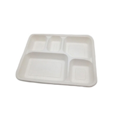 Biodegradable disposable tableware 5 compartment sugarcane food serving tray