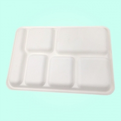 6 compartment food packaging biodegradable square sugarcane tray