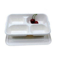 Biodegradable compartment disposable 4 compartment food disposable tray with lid