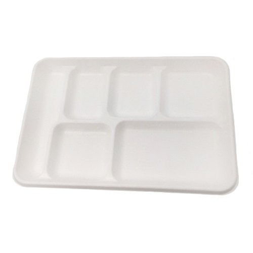 Bagasse de canne à sucre biodégradable Plateau 6 compartiments plateau de service rectangulaire jetable