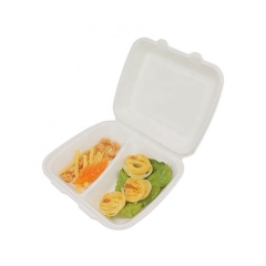 Two-compartment clamshell biodegradable sugarcane lunch box