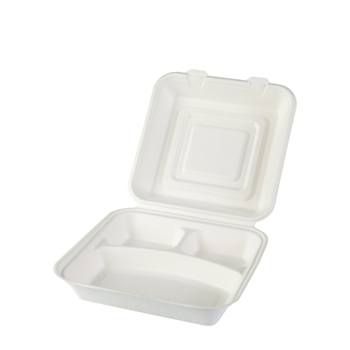 Two partition bagasse clamshell take away food containers take out container fast food box