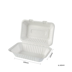 Recipiente de comida para llevar Recipiente de comida para microondas desechable personalizado Caja de comida para llevar de bagazo