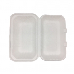 Recipiente de comida desechable para llevar de comida compostable con forma de concha de bagazo rectangular