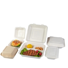 Two partition bagasse clamshell take away food containers take out container fast food box