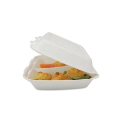 Two-compartment clamshell biodegradable sugarcane lunch box