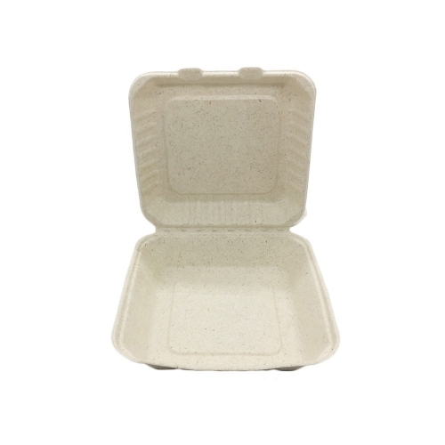 Recipientes de comida desechables ecológicos compostables rectangulares de bagazo con forma de almeja