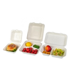 Recipiente 100% biodegradável para alimentos por atacado Recipiente de alimentos para viagem com bagaço de 9 polegadas Pacote de 200