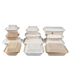 Recipiente de comida para llevar Recipiente de comida para microondas desechable personalizado Caja de comida para llevar de bagazo