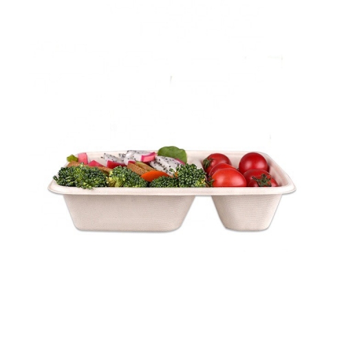 Take Away food containers 2 Compartments Sugarcane Bagasse Biodegradable Fast Food Box