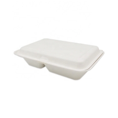 Recipiente de comida desechable para llevar de comida compostable con forma de concha de bagazo rectangular