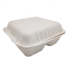 Box Bagasse Contenedor de comida desechable Chamshell con 3 compartimentos