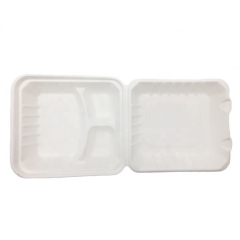 Caña de azúcar 100% biodegradable abonable para llevar desechable caja de 3 compartimentos