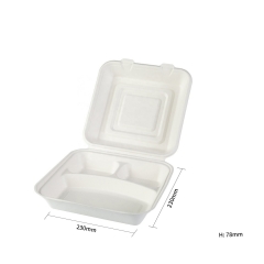 Two partition bagasse clamshell take away food containers take out container fast food box