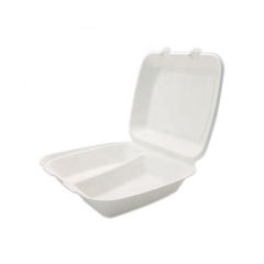 Two-compartment clamshell biodegradable sugarcane lunch box