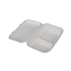 Two partition bagasse clamshell take away food containers take out container fast food box