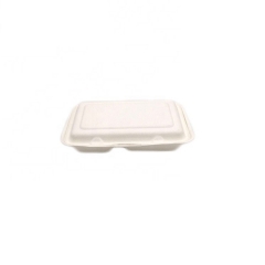 Sugarcane 2-grid Sriped Clamshell Food Container Biodegradable Box