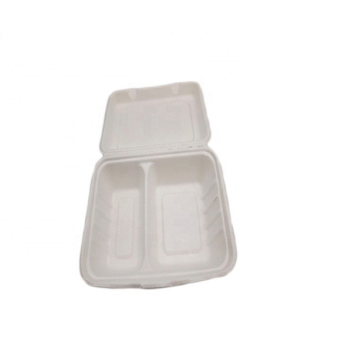 Sugarcane Food Container Biodegradable 2 Compartment Clamshell Box