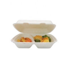 Two-compartment clamshell biodegradable sugarcane lunch box