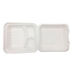 Envases de comida desechables de 3 compartimentos de caña de azúcar apta para microondas para llevar