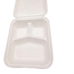 Takeaway Box Bagasse 3 Compartment Chamshell Disposable Food Container