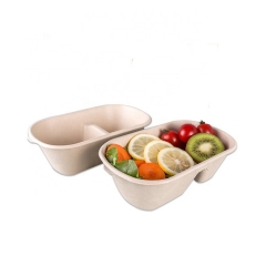 Take Away food containers 2 Compartments Sugarcane Bagasse Biodegradable Fast Food Box