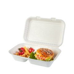 Take Away 2 Compartment Custom Food Packaging Sugarcane Bagasse Food Container