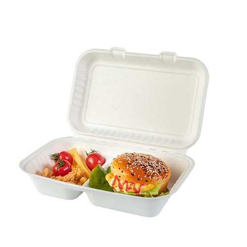 Microwave biodegradable box food container pulp sugarcane bagasse disposable take away food container