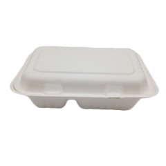 High quality biodegradable disposable 2 compartment sugarcane food container lunch box