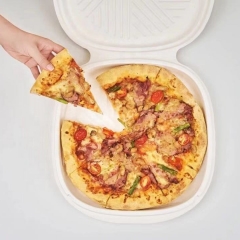 Eco-friendly Disposable Sugarcane Clamshell White Pizza Packing Box