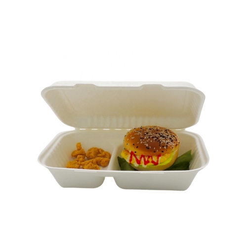 Food To Go 2 Compartments Sugarcane Food Container Lunch Box 250 Pack 9.8 Inch