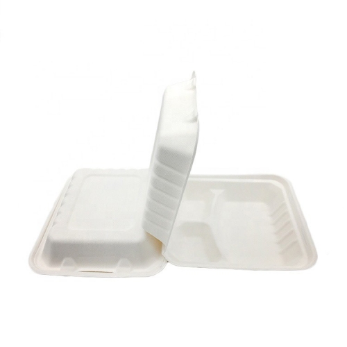 Comida Caixa Bagaço de Cana-de-Açúcar Recipiente para Alimentos com 3 Compartimentos Descartáveis