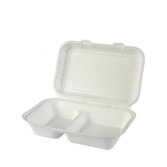 Food To Go 2 Compartments Sugarcane Food Container Lunch Box 250 Pack 9.8 Inch