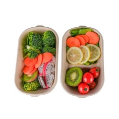Preço de fábrica biodegradável descartável 2 compartimentos recipiente para alimentos caixa de compartimento para bagaço