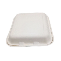 Caja desechable para llevar Bagazo Contenedor de comida con forma de concha de 3 rejillas