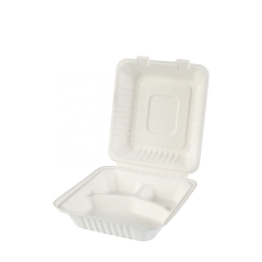 Bagazo biodegradable desechable de 3 compartimentos para llevar envases de comida