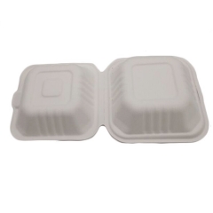Eco friendly biodegradable disposable sugarcane clamshell box for restaurant